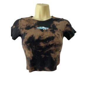 Obsessive Love Retro Crop Top Tee Car Size XS Grunge Bleach Acid Wash Y2K Vibe